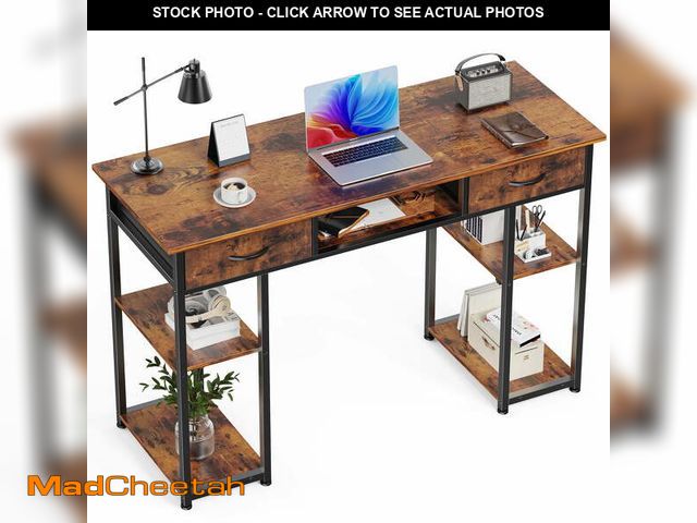 Lot 74-12800723 - edx Small Desk Fabric Drawers &amp; Storage Shelves, Home Office Computer Desk, Writing Desk Small S...