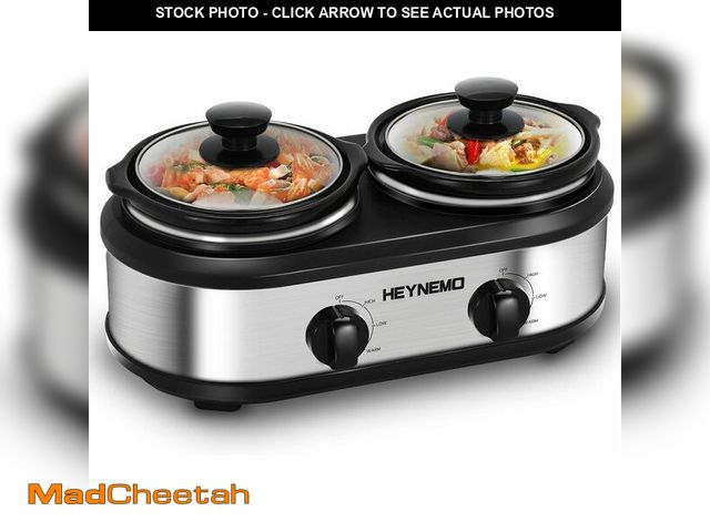 Lot 74-13583845 - Double Slow Cooker, Buffet Servers and Warmers, Dual 2 Pot Slow Cooker Food Warmer, Adjustable Temp ...