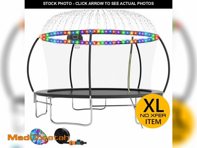 Lot 74-14307954 - OVATOYS 1400LBS 14FT Trampoline for Adults and Kids,Trampoline with Enclosure,Light,Sprinklers,Baske...