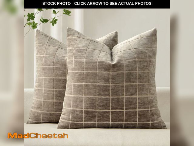 Lot 74-12703685 - MIULEE Decorative Chenille Check Throw Pillow Covers Vintage Plaid Couch Pillows 18x18 Inch Set of 2...