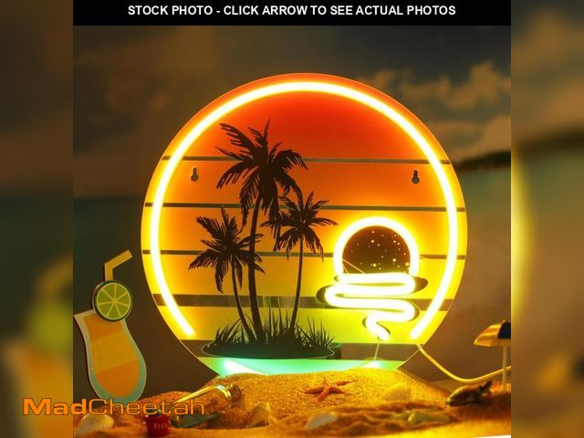 Lot 74-12314357 - Tropical Neon Sign 11.8 Inch Palm Tree Sunset Neon Light for Wall Decor Colorful LED Light up Bar Si...