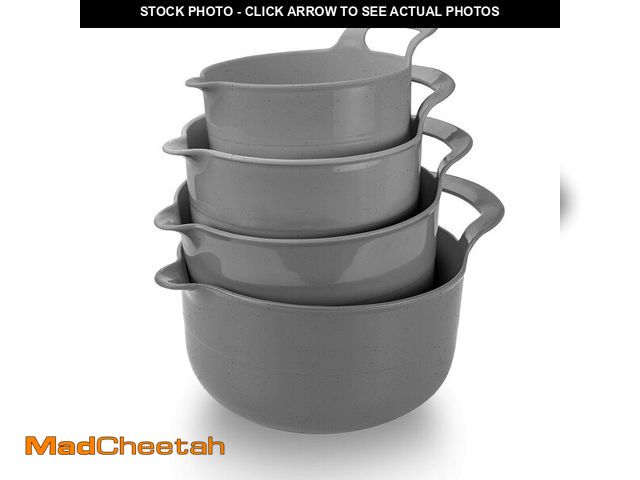 Lot 74-12710753 - COOK WITH COLOR Nesting Plastic Mixing Bowl Set with Pour Spouts and Handles, Speckled Charcoal, 4 P...