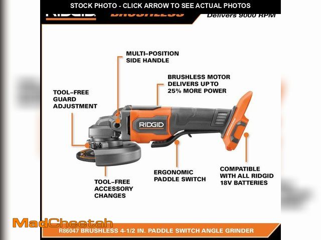 Lot 74-12770162 - RIDGID 18V Brushless Cordless 4-1/2 in. Paddle Switch Angle Grinder (Tool Only) - UNUSED