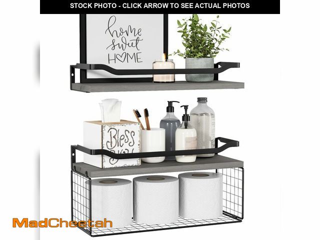 Lot 74-13631989 - WOPITUES Floating Shelves with Wire Storage Basket, Bathroom Shelves Over Toilet with Protective Met...