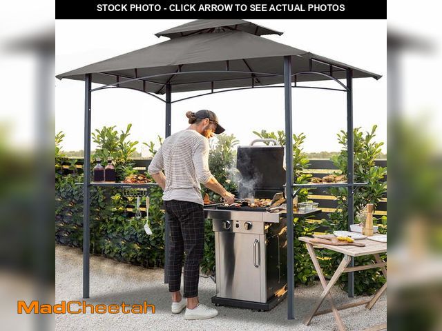 Lot 74-14325385 - ABCCANOPY 8'x 5' Grill Gazebo Shelter, Double Tier Outdoor BBQ Gazebo Canopy with LED Light(Gray) - ...