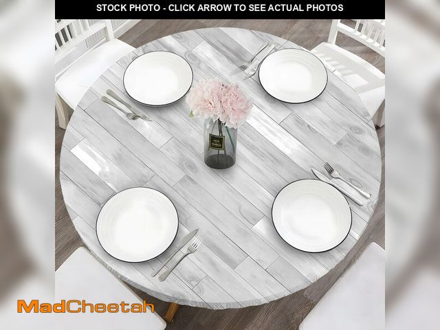 Lot 74-14378741 - BOOWEATS Wood Grain 60 Inch Round Fitted Cloth Tablecloth with Elastic Edged, Waterproof Oil Proof W...