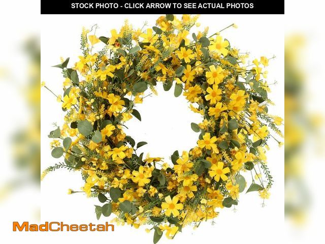 Lot 74-13716166 - J'FLORU Artificial Spring Wreath 22 Inch Summer Wreaths for Front Door Yellow Daisy Wreath for Indoo...