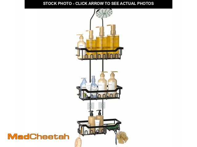 Lot 74-14268817 - Joqixon Adjustable Shower Caddy Hanging, Extended Length Organizer Over Shower Head, 3 Tier Long Nec...