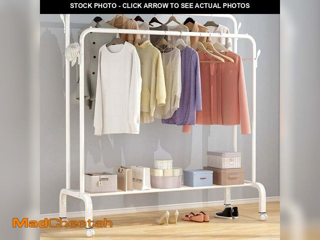 Lot 74-12668681 - SUSUZI Double Rod Garment Rack with Wheels Freestanding Clothing Rack for Hanging Clothes Bedroom Cl...