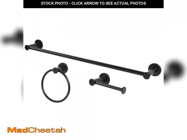 Lot 74-12413592 - Glacier Bay Lucien 3-Piece Bath Hardware Set with Towel Bar Paper Holder Towel Ring in Matte Black -...