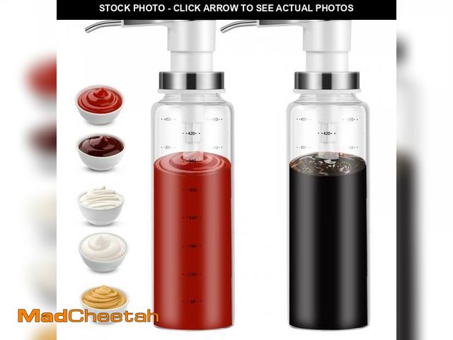 Lot 74-11556323 - Sauce Pump Dispensers, Coffee Syrup Dispenser, 17 oz Glass Bottle with Stainless Steel Pumps, Leak-P...