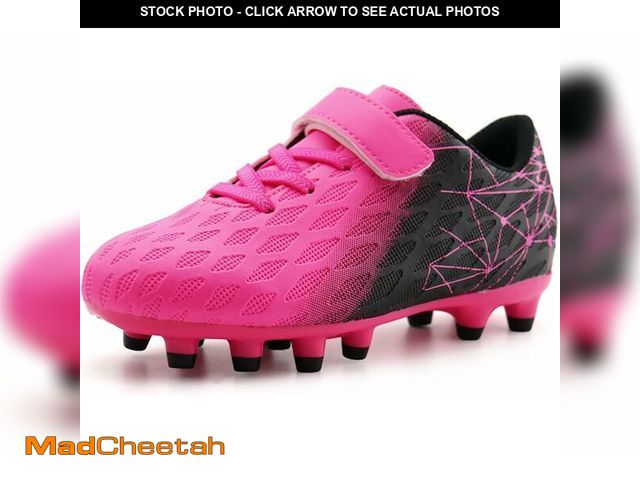 Lot 74-12674425 - brooman Kids Firm Ground Soccer Cleats Boys Girls Athletic Outdoor Football Shoes(13,Fuchsia Black) ...