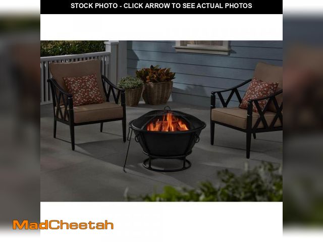 Lot 74-12492792 - Hampton Bay 30.00 in. W Black Cast Iron Wood Outdoor Fire Pit with Grate, Cover, and Poker Included ...