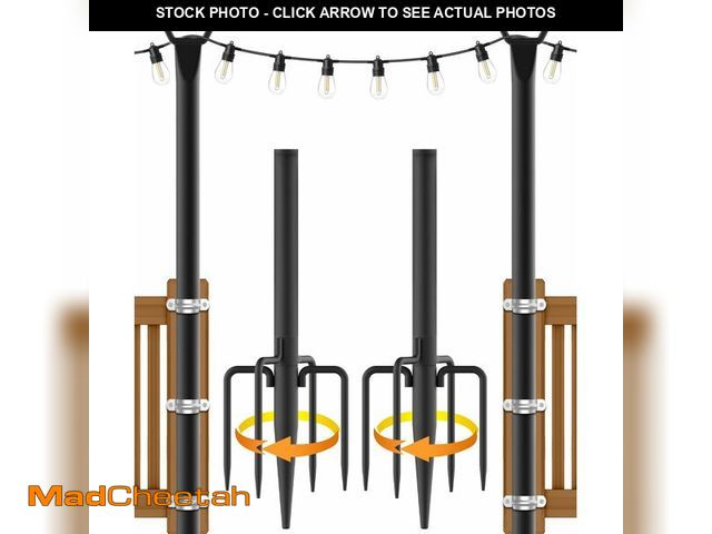 Lot 74-13994322 - NUERPO String Light Poles,Metal Poles for Hanging Outdoor Light Strings,2 Pack 10 FT Light Poles Sta...