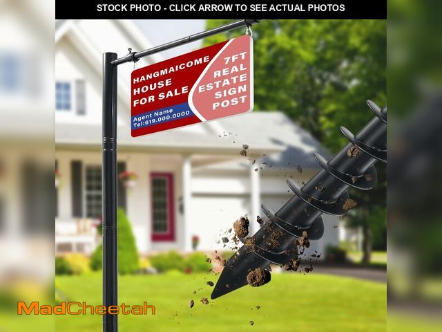 Lot 74-14431066 - Real Estate Sign Post For Outside - Heavy Duty Metal Yard Sign Stand Pole with Anti-Tip Anchor,7ft A...