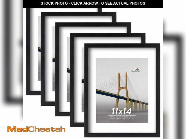 Lot 74-12832064 - Scholartree 11 x 14 5-in-1 Wood Picture Frames Set-11x14 Matted to 8x10 Wall Frames, Black - UNUSED