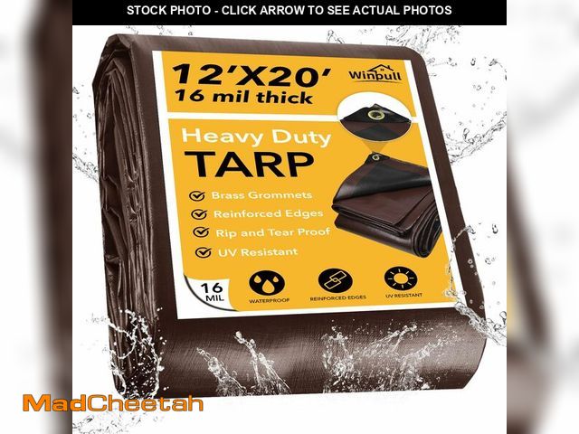Lot 74-14054587 - Winpull Tarp 12x20FT, 16 Mil Heavy Duty Large Tarps, Waterproof Tarp with Brass Grommets and Reinfor...