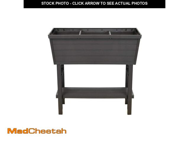 Lot 74-14342695 - Vigoro Brown Plastic Elevated Raised Garden Bed with Shelf (11.1 in. L x 32.3 in. W x 14.3 in. H) - ...