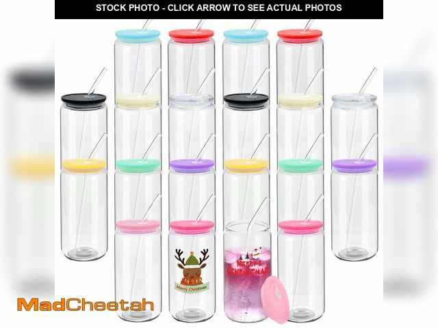 Lot 74-12968252 - 20 Pack Sublimation Glass Cups with Acrylic Lids and Glass Straws 16oz Clear Glass Tumbler Blanks Be...