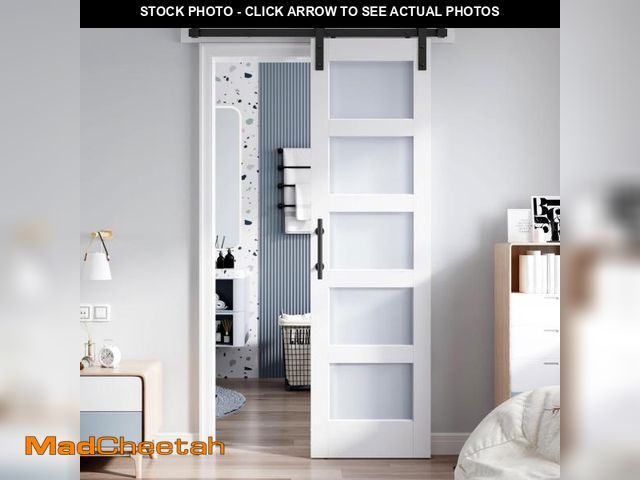 Lot 74-12131545 - ROYMELO 24x84 Inch Glass Sliding Barn Door Slab and 4ft Hardware Kit Included, 5 Frosted Glass, LVL ...