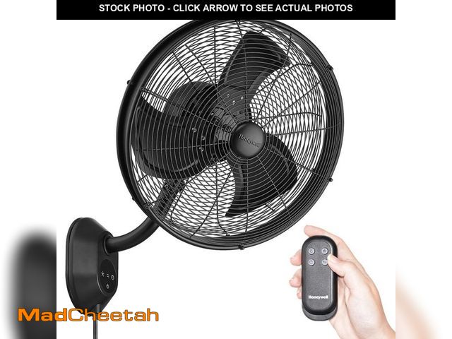 Lot 74-14349901 - Honeywell Wall Mount Wet Rated Oscillating Outdoor 18 in. Matte Black Wall Fan with Remote - UNUSED
