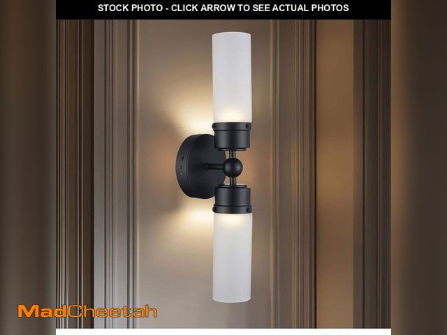 Lot 74-14361433 - Monteaux Lighting 20.63 in. 2-Light Black LED Rechargeable Battery Operated Wall Sconce with Frosted...