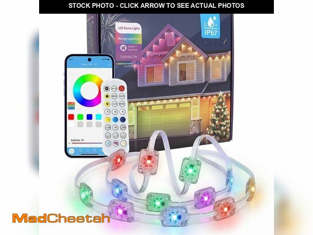 Lot 74-14143165 - 100ft Permanent Outdoor Lights, IP67 Waterproof Smart Eaves Lights with App &amp; Remote Control, Mu...