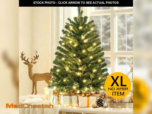 Lot 74-13059694 - 3 FT Pre-Lit Christmas Tree w/ 70 Lights 163 Tips, Hinged Artificial Holiday Xmas Christmas Decorati...