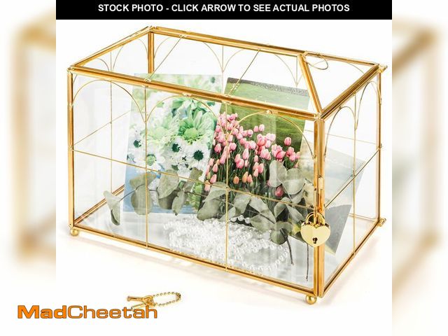 Lot 74-13546749 - Okllen Glass Card Box with Slot, Large Gold Clear Card Box for Wedding Receptions, Decorative Storag...