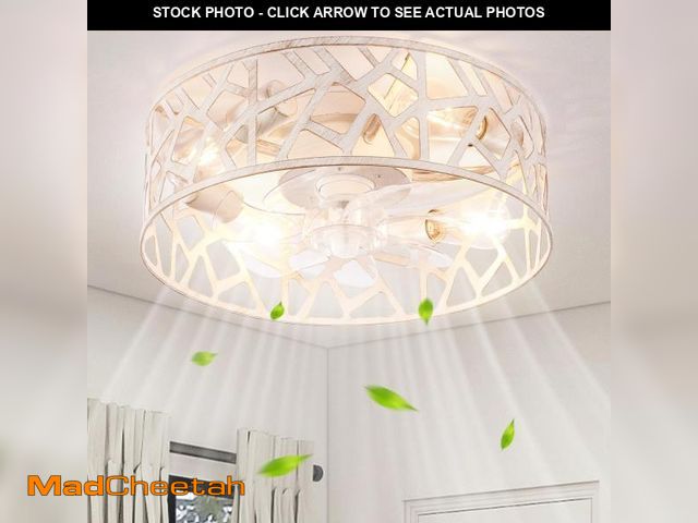 Lot 74-11558852 - Wheatronic Flush Mount Fandelier Ceiling Fan with Lights and Remote, 18 inch Caged Ceiling Fan with ...