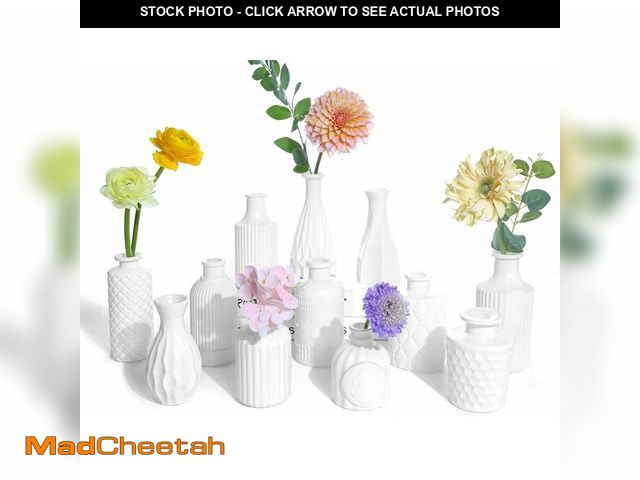Lot 74-14154230 - UPBUD White Glass Bud Vases Set of 12, Small Vases for Flowers, Mini Flower Vases in Bulk for Weddin...