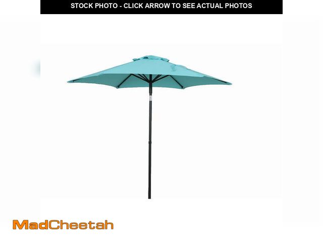 Lot 74-14435391 - Mainstays Outdoor 7.5' Aqua Round Market Patio Umbrella, Push-up - UNUSED