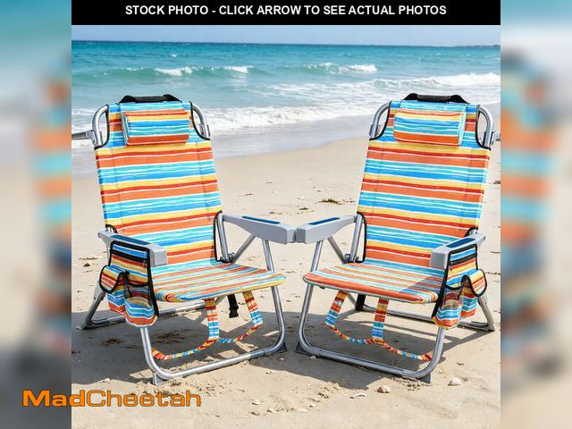 Lot 74-14085953 - GVDV Backpack Beach Chair Set of 2, Portable Folding Beach Chair with Cup Holder and Towel Bars, 4-P...