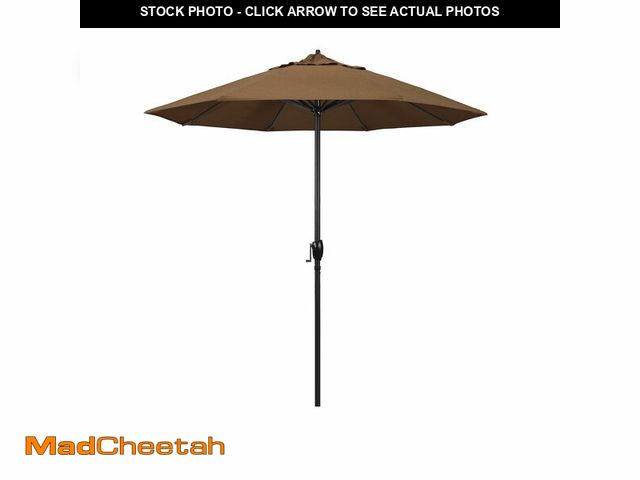 Lot 74-12784762 - California Umbrella 7.5' Rd Aluminum Patio Umbrella, Crank Lift, Auto Tilt, Black Finish, Sunbrella ...
