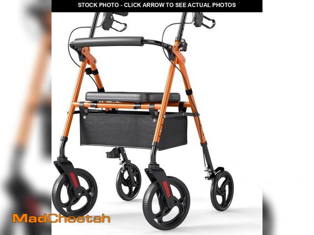 Lot 74-12137662 - ELENKER Rollator Walker with 10" Wheels, Sponge Padded Seat and Backrest, Fully Adjustment Frame for...