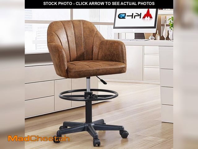 Lot 74-13770493 - VECELO Premium PU Swivel Drafting Chair Adjustable Height Lumbar Support Home Office  Stool, Brown -...