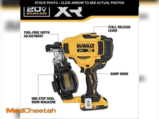 Lot 74-14279905 - DEWALT 20V MAX Lithium-Ion 15-Degree Electric Cordless Roofing Nailer Kit with 2.0Ah Battery Charger...