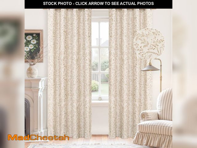 Lot 74-12969964 - BGment Oatmeal Linen Curtains for Living Room 84 Inch Length - Cottage Core Vintage Leaf Floral Bota...