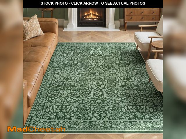 Lot 74-12974607 - LIVEBOX Green Washable 5x7 Area Rugs for Living Room Vintage Floral, Non Slip Botanical Birds Nature...