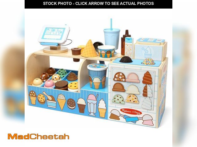 Lot 74-12695762 - Melissa &amp; Doug Cool Scoops Ice Creamery, Wooden Ice Cream Shop &amp; Counter with Play Food &amp...
