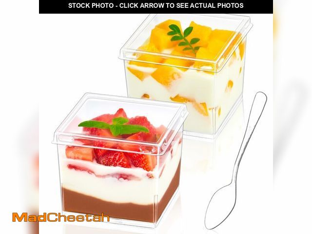 Lot 74-13721897 - Zezzxu 50 Pack 5 oz Mini Square Dessert Cups with Lids and Spoons, Clear Plastic Parfait Cups Small ...