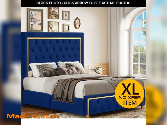 Lot 74-12786105 - YITAHOME Queen Size Bed Frame with 51.52Inch Tall Button Tufted Headboard, Velvet Upholstered Platfo...