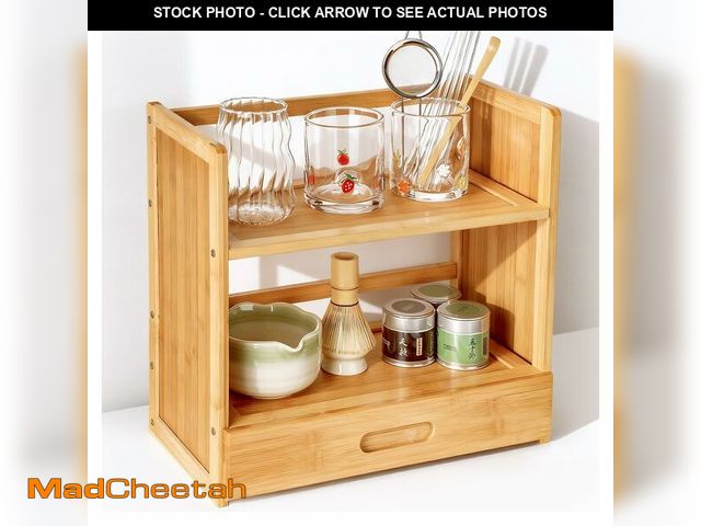 Lot 74-14205902 - AIEVE Matcha Station Organizer, 2-Tier Bamboo Shelf with Hidden Drawer, Coffee Station Organizer Mug...