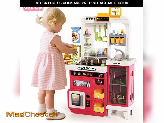 Lot 74-13061284 - Lookfly Play Kitchens,68PCS Kids Kitchen Playset with Realistic Lights&amp;Sounds,Toddler Kitchen To...