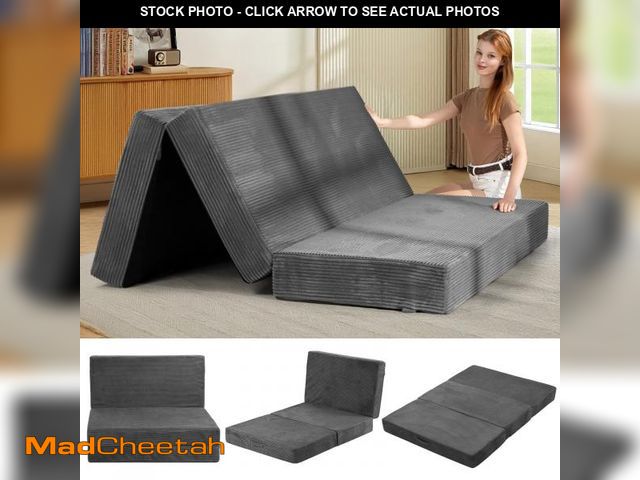 Lot 74-12485969 - 6-Inch Tri-Fold Mattress Queen Size - Foldable Futon Sofa Bed with Removable Washable Cover, Folding...