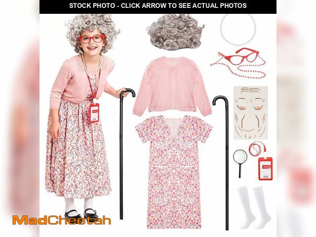 Lot 74-13548422 - Skirfy Kids 100 Days of School Costume for Girls,Old Lady Granny Costume with Wig,Magnifier,Cane and...