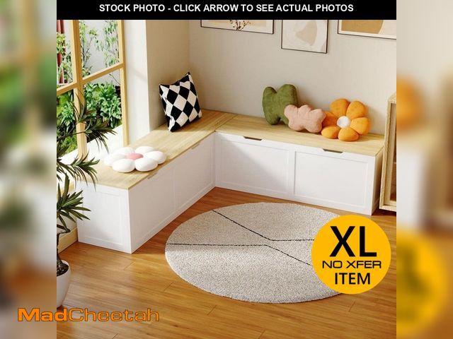 Lot 74-12948112 - FUFU&amp;GAGA White and Wood Grain L-Shaped Dining Storage Bench, Breakfast Nook Seating without Bac...