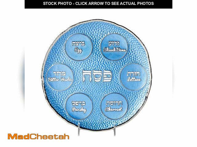 Lot 74-13953935 - Rite Lite Blue Pebble Glass Seder Plate Ã¢â¬â Elegant Round Passover Plate with Silver Accents, H...
