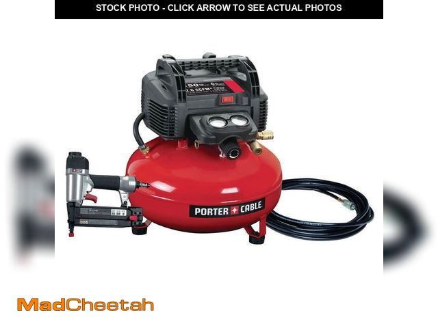 Lot 74-14344309 - Porter-Cable 6 Gal. 150 PSI Portable Electric Air Compressor and 18-Gauge Brad Nailer Combo Kit - US...