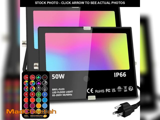 Lot 74-13627623 - MELPO Led Flood Light Outdoor, 50W RGB Color Changing Landscape Lighting with Remote, Timing - 12 Co...